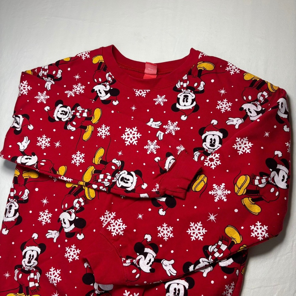 Disney Sweatshirt Kids M 7-9 Red Mickey Mouse Holiday Christmas All Over Print